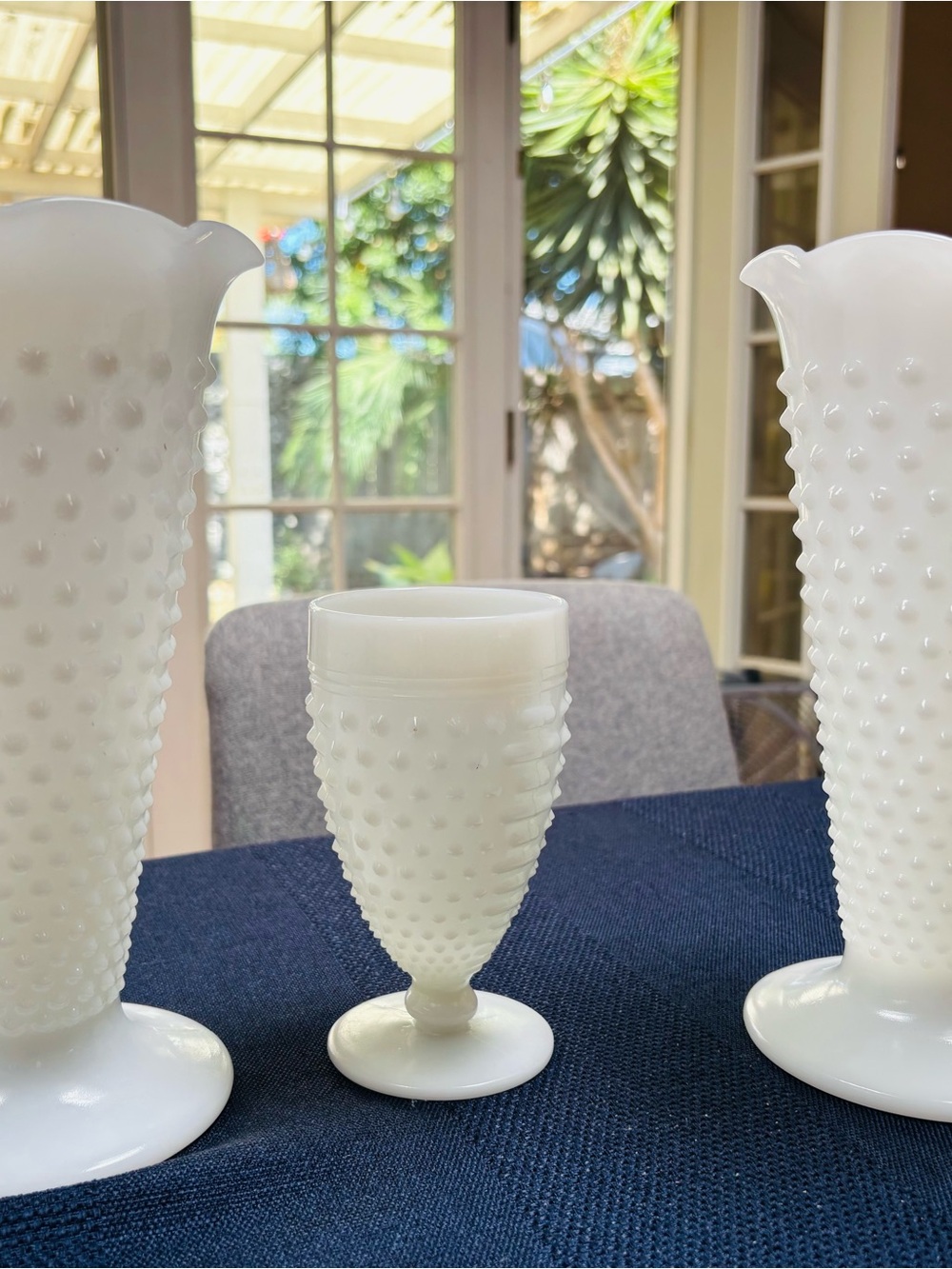 Fire King White Hobnail Milk Glass Vase and Goblet Set